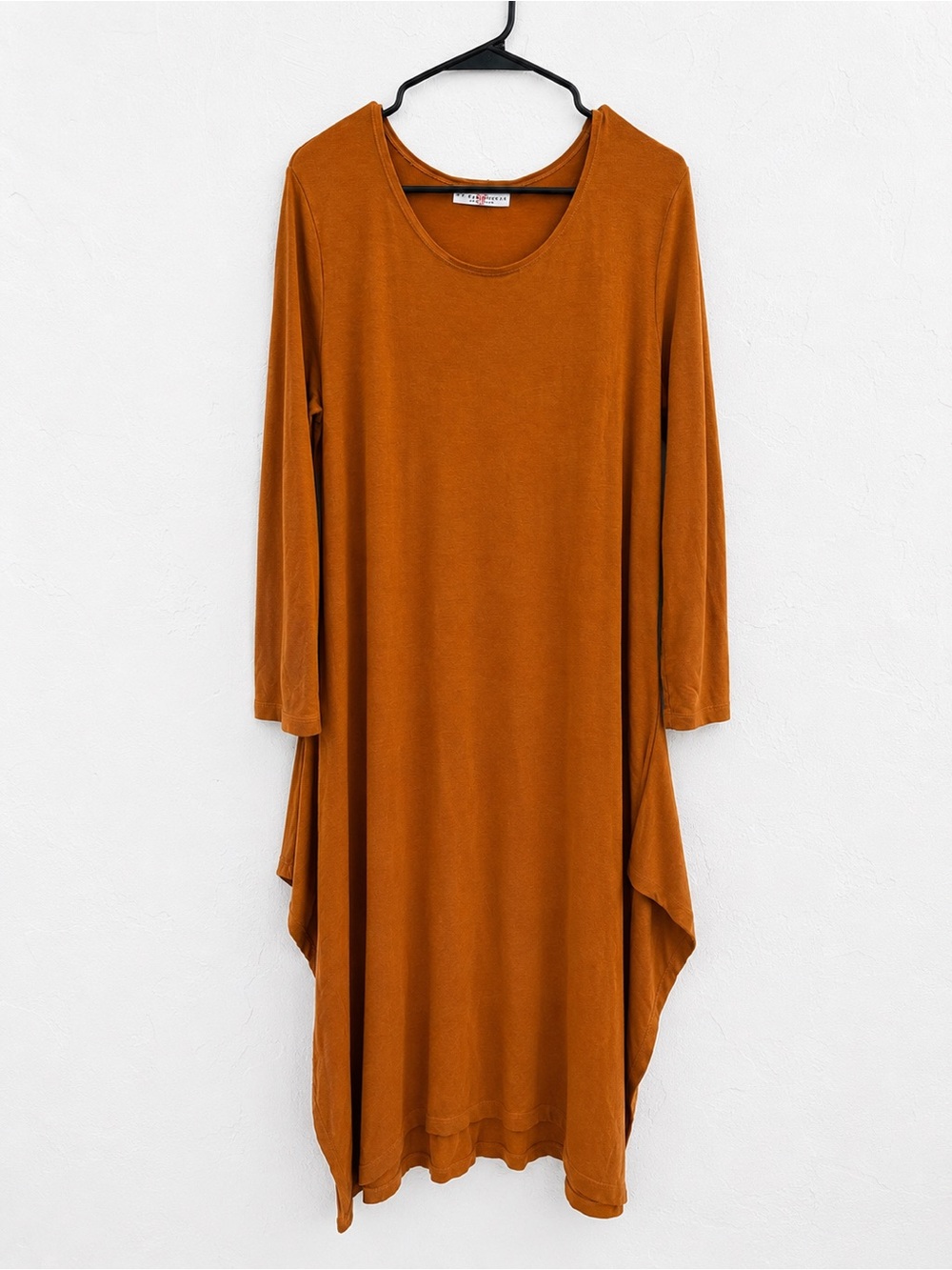 Bryn Walker Rust Orange Long Sleeve Drape Dress | Made in USA | Oversized